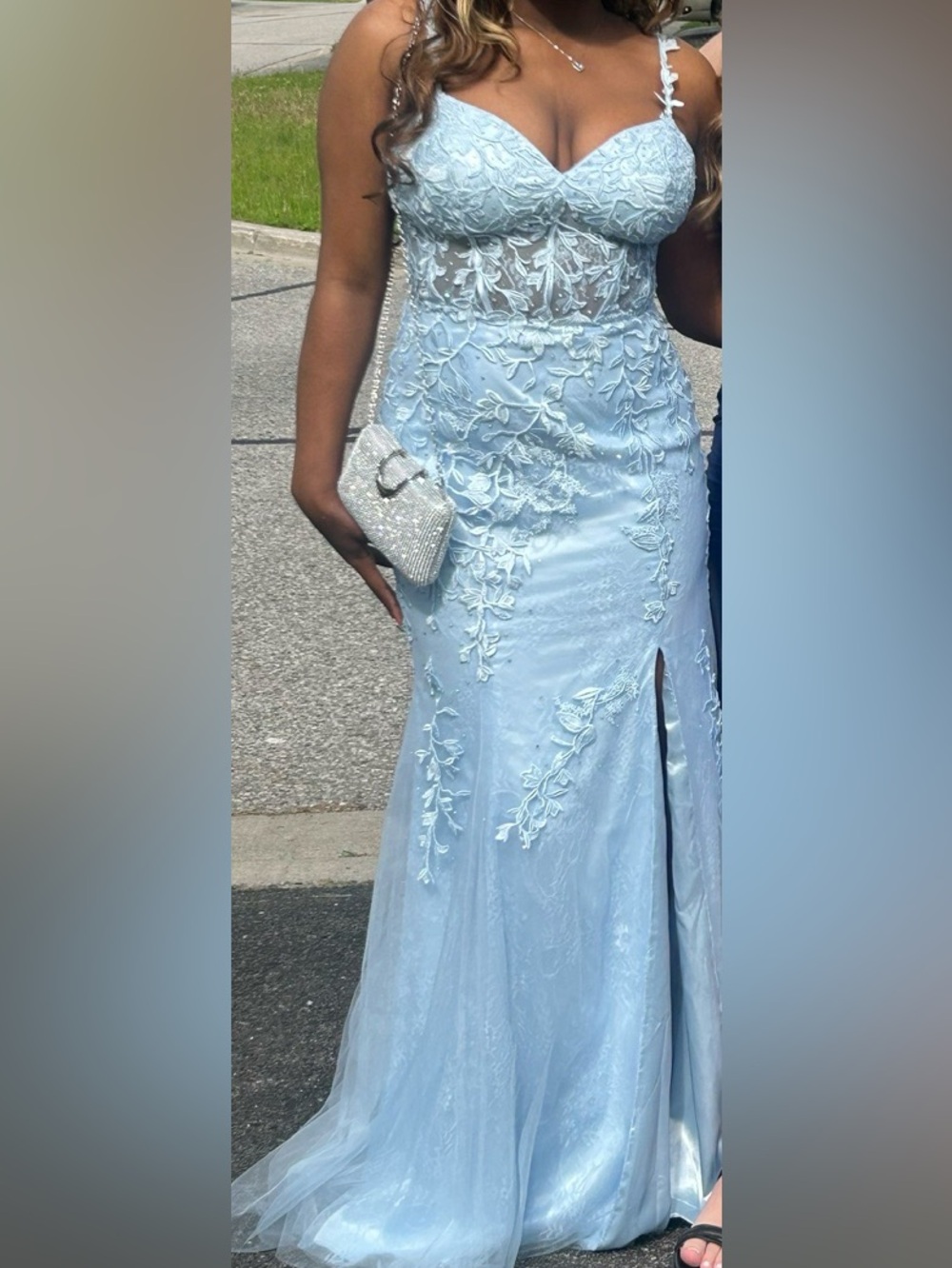 Elegant Light Blue Embroidered Prom Dress